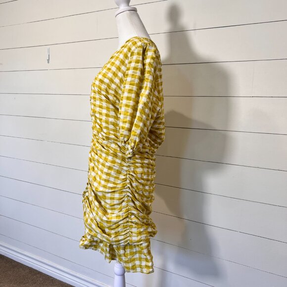 Skies Are Blue Chartreuse/White Checkered Dress with Rouching Size L - Picture 4 of 8